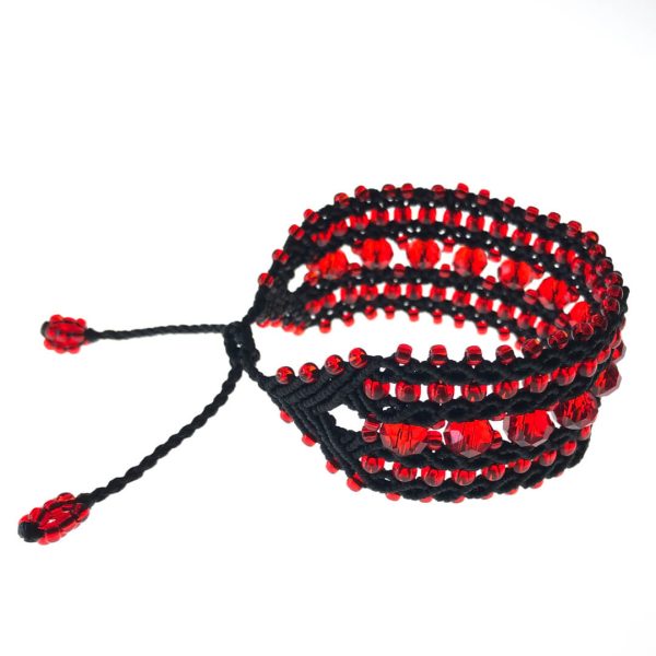 Crystal Princess Red - szeroka czarna bransoletka z kryształkami i koralikami w kolorze czerwonym Crystal Princess Red - szeroka czarna bransoletka z kryształkami i koralikami w kolorze czerwonym