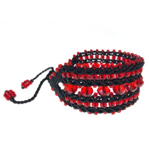 Fotografia produktu: Crystal Princess Red - szeroka czarna bransoletka z kryształkami i koralikami w kolorze czerwonym