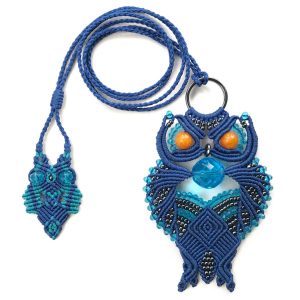 Dwie błękitne sowy – duża i mała – dwa naszyjniki w jednym