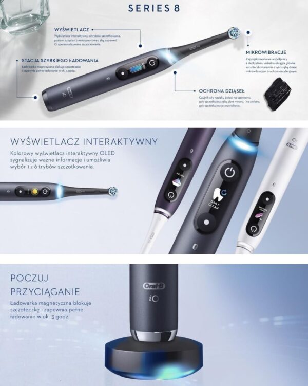 Szczoteczka magnetyczna Oral-B iO Series 8 Black Onyx plus trzy zapasowe końcówki