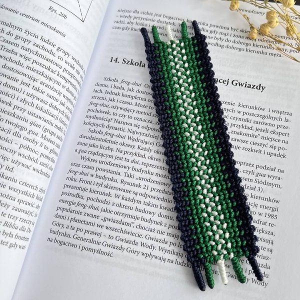 Zakładka do książki – kolekcja Latający dywan – zielono-biało-granatowa – dwustronna