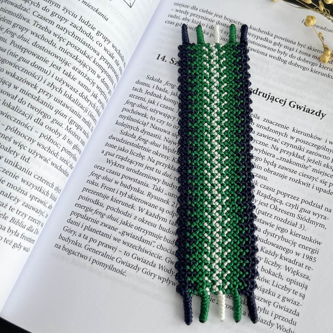 Zakładka do książki – kolekcja Latający dywan – zielono-biało-granatowa