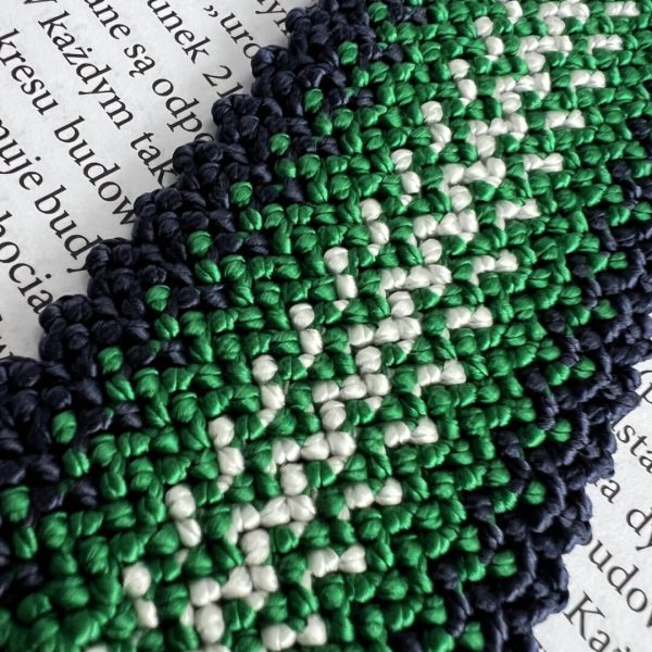 Zakładka do książki – kolekcja Latający dywan – zielono-biało-granatowa – dwustronna