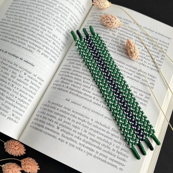 Zakładka do książki – kolekcja Latający dywan – zielono-granatowa w białe kropeczki