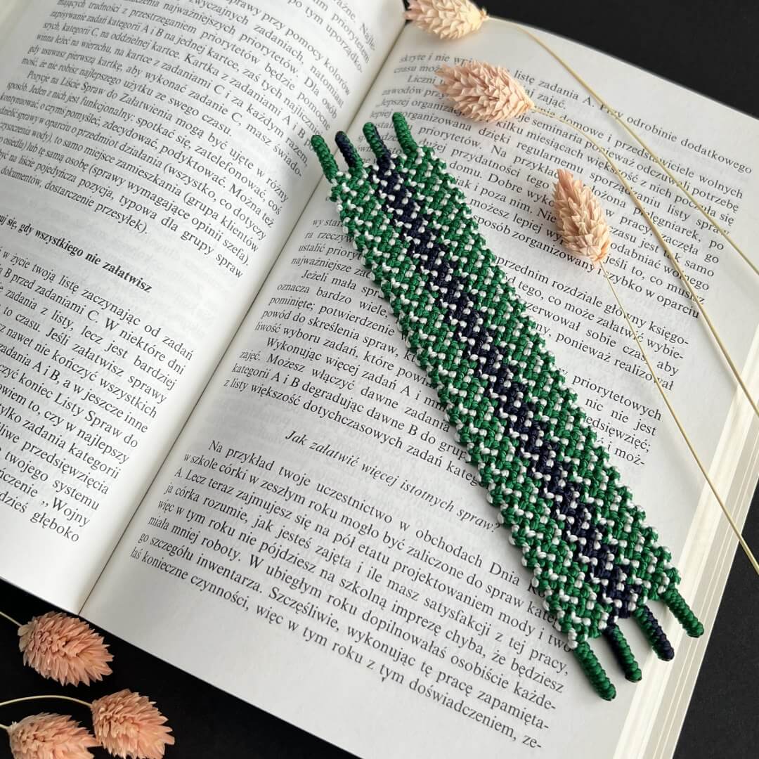 Zakładka do książki – kolekcja Latający dywan – zielono-granatowa w białe kropeczki