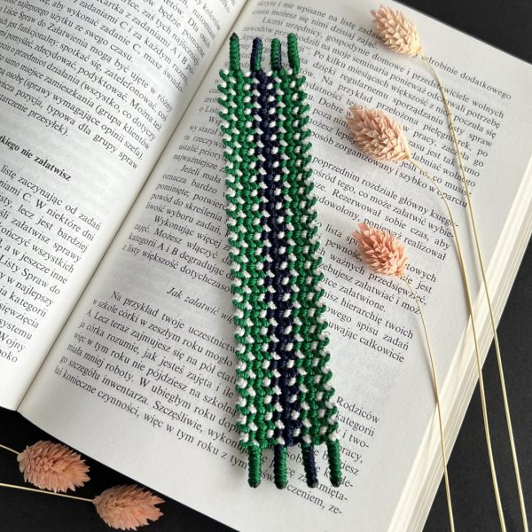 Zakładka do książki – kolekcja Latający dywan – zielono-granatowa w białe kropeczki – dwustronna – handmade